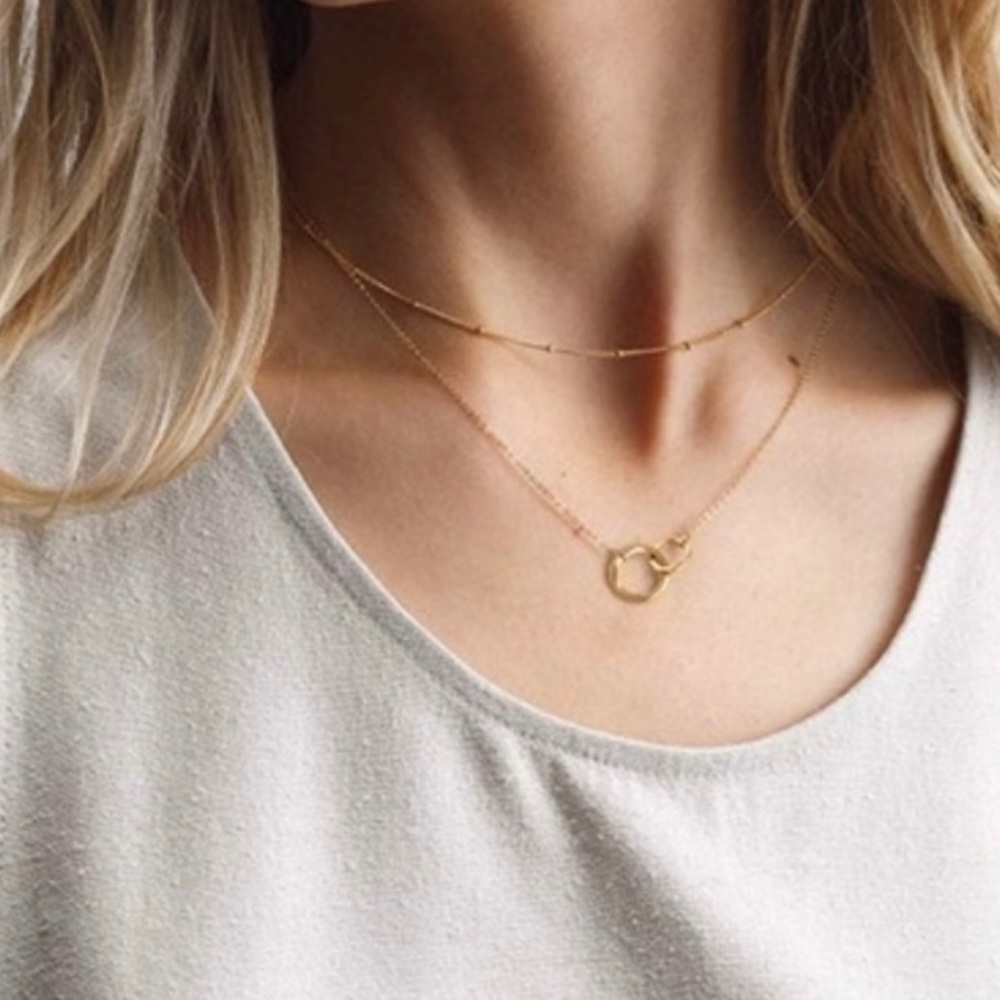14k Double Circle Pendant Karma Layered Necklace